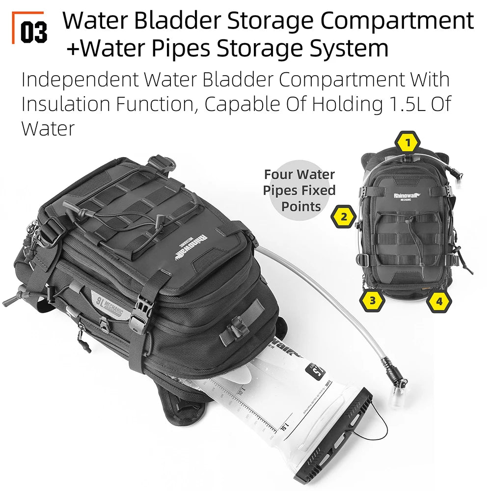 Rhinowalk Motorcycle Tank Bag 9L Waterproof Backpack With 1.5L Hydration Water Bag Rain Cover Motorcycle Riding Luggage