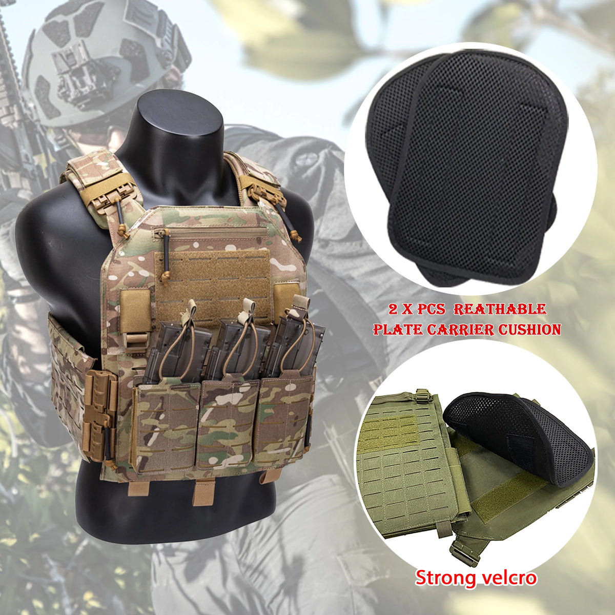 One Pcs/Pair Plate Carrier Cushion Breathable  Black Tactical Vest Air Mesh Padfor Outdoor Military Hunting Accessories