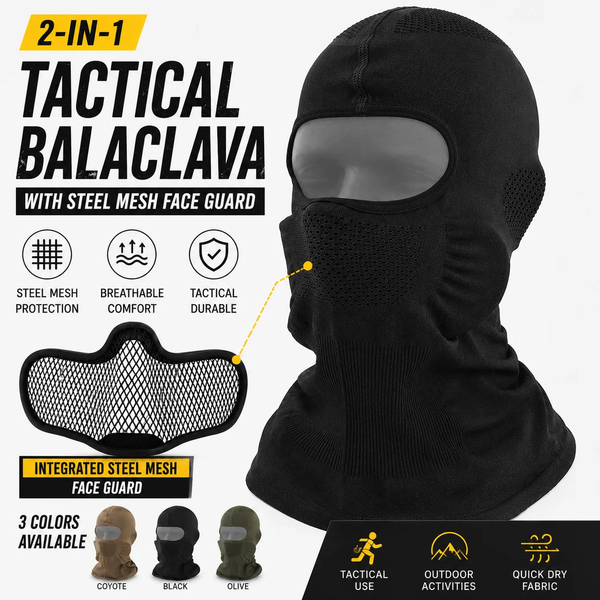 Tactical Mesh Face Mask Balaclava Breathable Full Face Cover for Airsoft Paintball Hunting Shooting Gear Steel Mesh