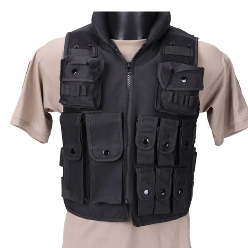 Tactical Molle Adult Kids Vest POLICE Military Law Enforcement SWAT Vests Combat Armor Men's Jacket CS Equipment-Black Uniform