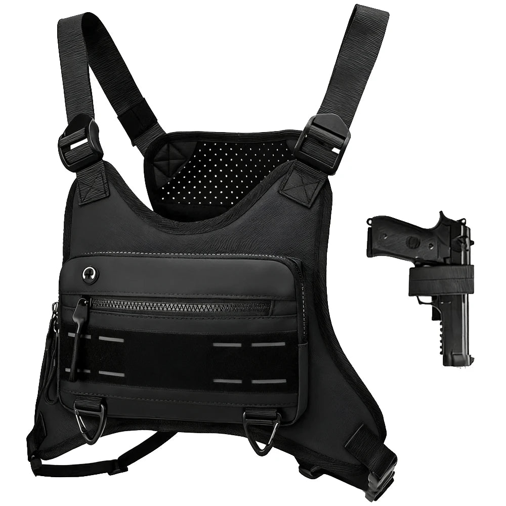 Sports Chest Bag with Pistol Gun Holster Lightweight Front Chest Pack Gun Storage Bag Running Vest Bag Outdoor EDC Tool Bag