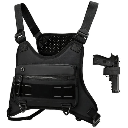 Sports Chest Bag with Pistol Gun Holster Lightweight Front Chest Pack Gun Storage Bag Running Vest Bag Outdoor EDC Tool Bag