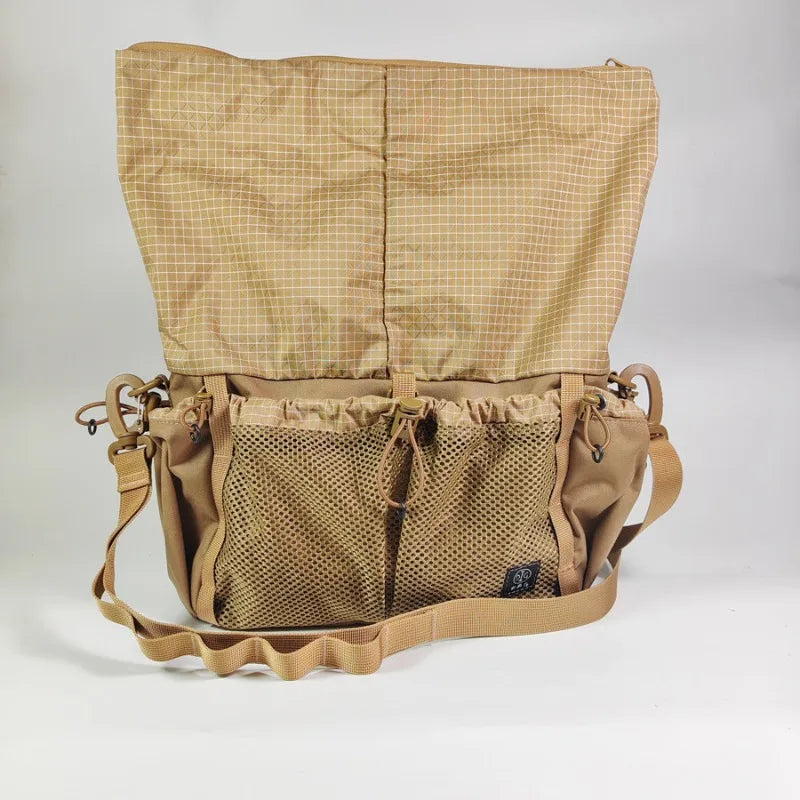 Outdoor Roll‑Top Messenger Sling Bag 500D Nylon Dyneema Blended Fabric Water Resistant Multi‑Pocket Pack Camping Hiking Travel