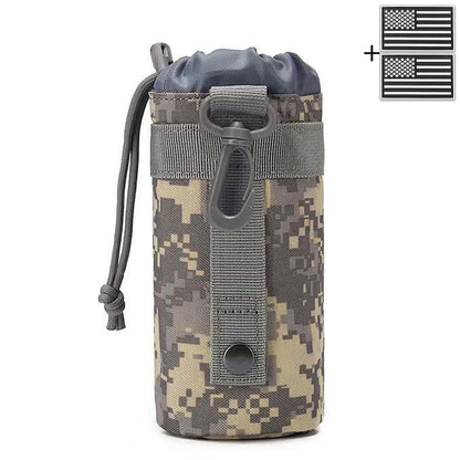 Outdoor hunting water bottle bag with MOLLE expansion system, drawstring strap, mountain buckle fabric, wear-resistant