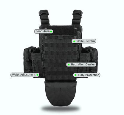 YAKEDA Tactical Plate Carrier Vest Camo Molle Magazine Pouches Hunting Full Protection Tactical Vest With Hydration Carrier Bag