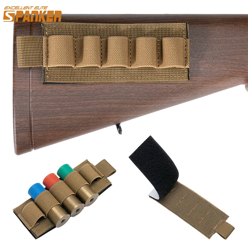 5 Rounds Shotgun Buttstock Ammo Pouch Shell Holder Bullet with Magic Tape  Back Cartridge Carrier Hunting Gun Accessory