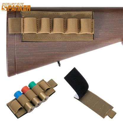 5 Rounds Shotgun Buttstock Ammo Pouch Shell Holder Bullet with Magic Tape  Back Cartridge Carrier Hunting Gun Accessory