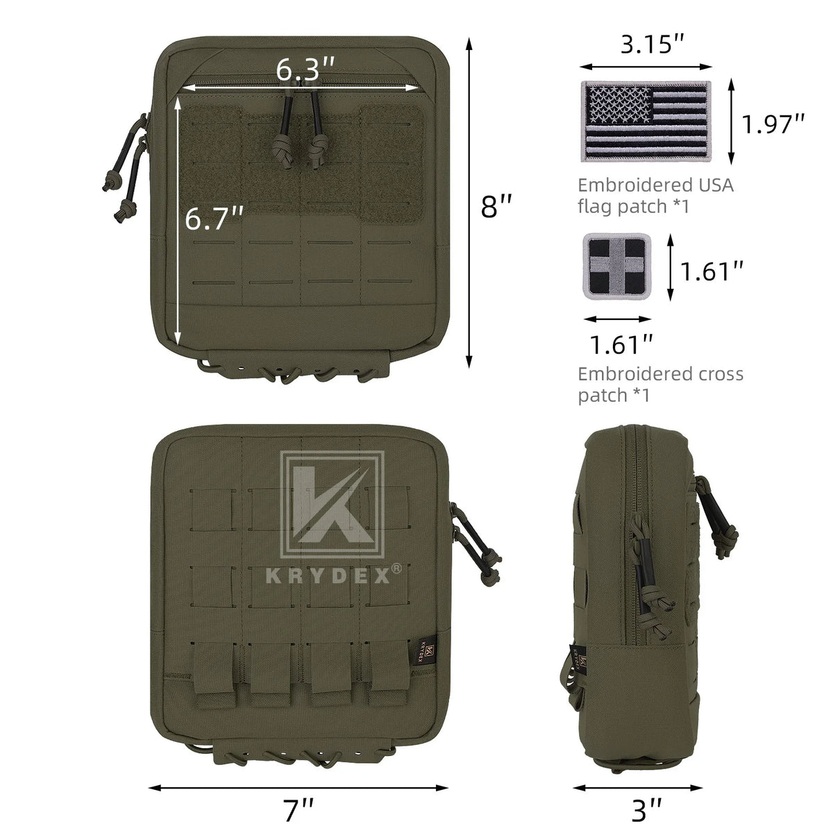 KRYDEX Tactical 7x8 Inch Admin Pouch MOLLE Utility Tool Pouch Modular Medic Bag for Vest Chest Rig Camping Outdoor Accessories