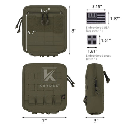 KRYDEX Tactical 7x8 Inch Admin Pouch MOLLE Utility Tool Pouch Modular Medic Bag for Vest Chest Rig Camping Outdoor Accessories