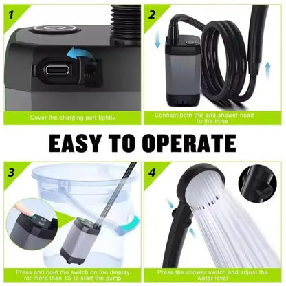 Portable Camping Shower 6000mAh Rechargeable Electric Shower with LED Display for Outdoor Travel Hiking