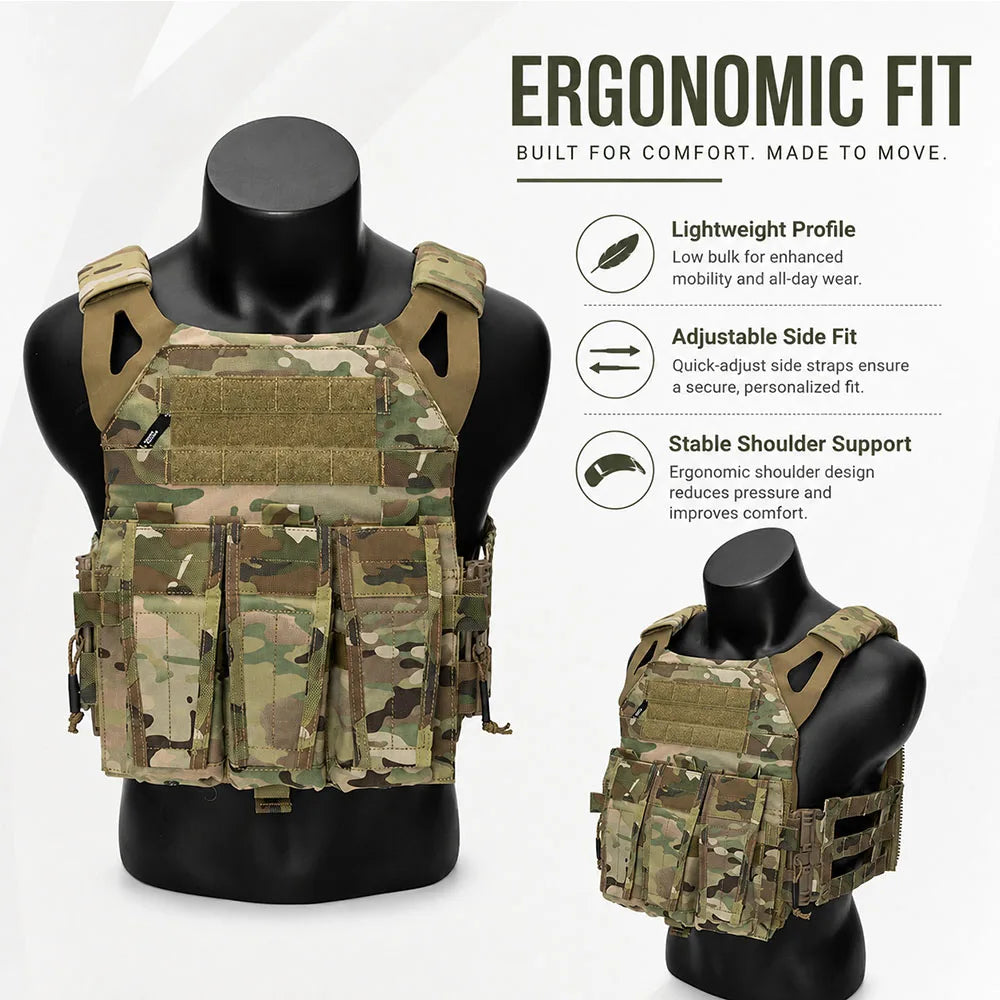 JPC 2.0 Tactical Vest with 5.56 Triple Mag Pouch Shoulder Pads Military Airsoft Chest Rig for Outdoor Hunting Combat Training