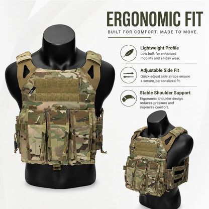 JPC 2.0 Tactical Vest with 5.56 Triple Mag Pouch Shoulder Pads Military Airsoft Chest Rig for Outdoor Hunting Combat Training