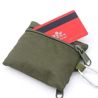 Mini Tactical Pouch EDC Organizer Bag 600D Nylon Coin Purse Key Card Holder with Carabiner for Camping Hiking Outdoor Daily Use