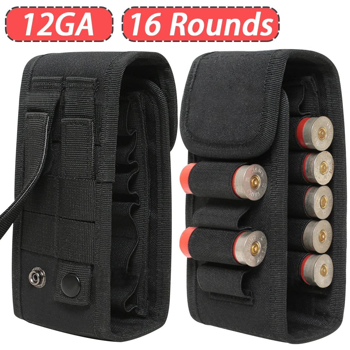 16 Rounds 12GA Shotgun Shell Holder Tactical Molle Waist Bandolier Shotshell Ammo Pouch for 12/16/20 Gauge