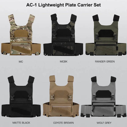 Tactical AC-1 Lightweight Vest Plate Carrier Set with Triple Magazine Elastic Pouch, Candy Storage Hunting Bag, 2.5cm Buckle