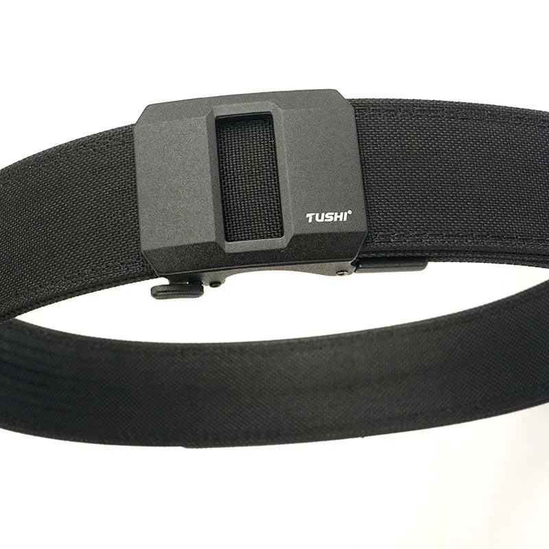 TUSHI Brand 4.3CM Wide Double-layer Reinforced Automatic Buckle Training Quick Hanging Pistol Belt Mens Nylon Outdoor Leisure