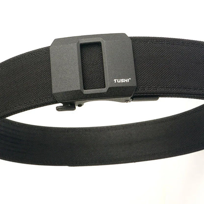 TUSHI Brand 4.3CM Wide Double-layer Reinforced Automatic Buckle Training Quick Hanging Pistol Belt Mens Nylon Outdoor Leisure