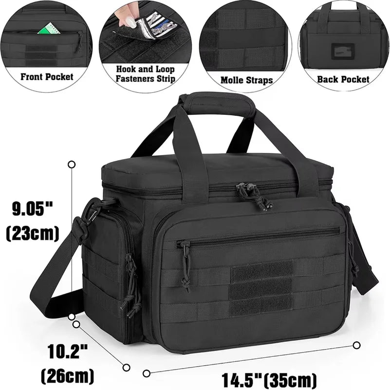 Tactical Gun Range Bag EDC Shoulder Bag Pistol Shooting Range Bag Hunting Carrying Case for 4 Handguns with 6 Magazine Slots