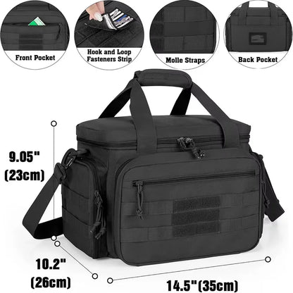 Tactical Gun Range Bag EDC Shoulder Bag Pistol Shooting Range Bag Hunting Carrying Case for 4 Handguns with 6 Magazine Slots