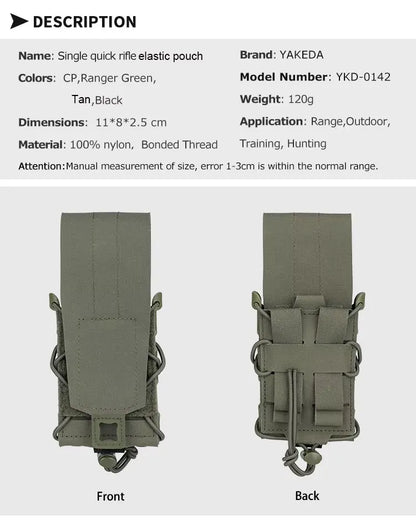 Yakeda Nylon Tactical Single Quick Elastic Mag Pouch Molle Magazine Holder Tactical Plate Carrier Quick-draw Shooting Mag Pouch