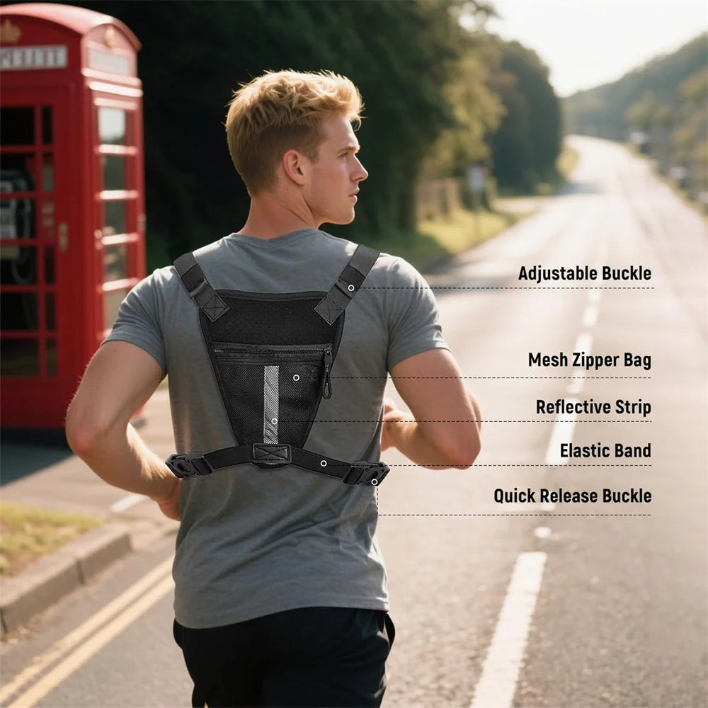 Sports Chest Bag with Pistol Gun Holster Lightweight Front Chest Pack Gun Storage Bag Running Vest Bag Outdoor EDC Tool Bag