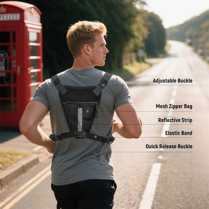 Sports Chest Bag with Pistol Gun Holster Lightweight Front Chest Pack Gun Storage Bag Running Vest Bag Outdoor EDC Tool Bag