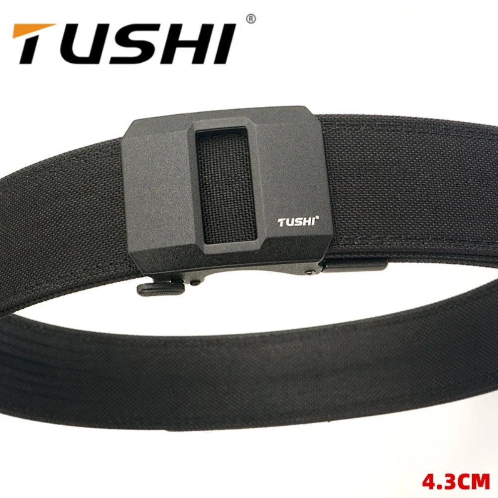 TUSHI Brand 4.3CM Wide Double-layer Reinforced Automatic Buckle Training Quick Hanging Pistol Belt Mens Nylon Outdoor Leisure