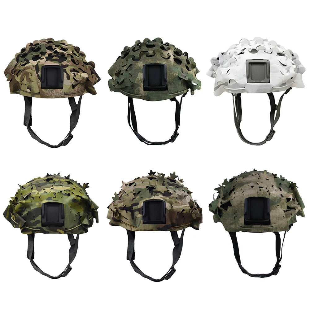 3D Camo Net Airsoft Helmet Cover Laser Cut Nylon Drawstring Helmet Scrim for CS Wargame Paintball Hunting Accessories