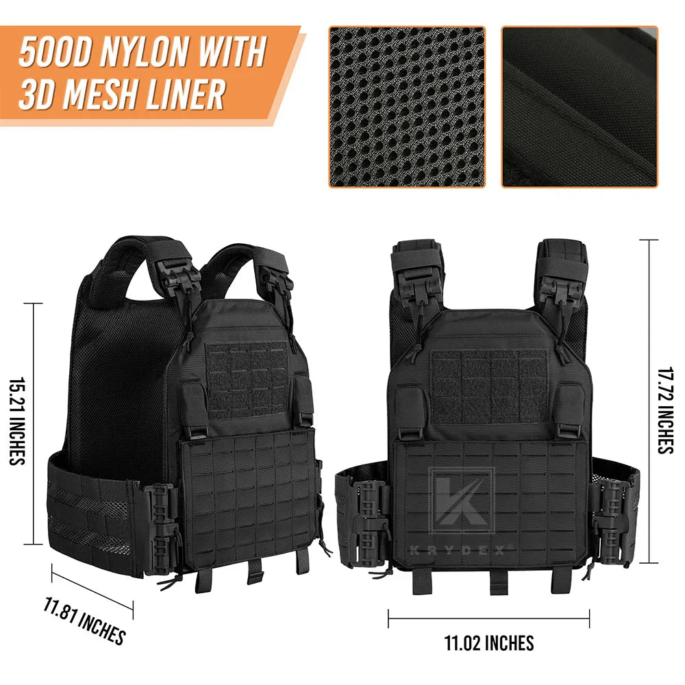 KRYDEX 500D Nylon Tactical LAVC Vest Laser Cut MOLLE Panel Hunting Paintball Outdoor Plate Carrier Vest Ranger Green Black Vest