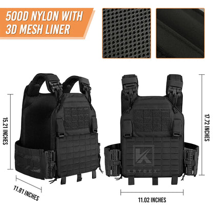 KRYDEX 500D Nylon Tactical LAVC Vest Laser Cut MOLLE Panel Hunting Paintball Outdoor Plate Carrier Vest Ranger Green Black Vest