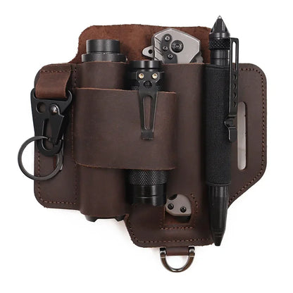Tactical Multi Tool Belt Leather Bag Portable Tool Storage Bag Holster Key Holder Outdoor Camping Hunting Waist Leather Pocket