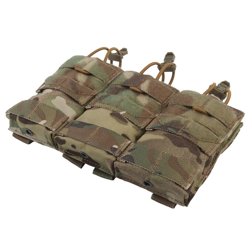 AG 3 MOLLE 5.56 M4 Triple Magazine Pouch Bungee Retention Tactical Vest Plate Carrier Front Placard MAG  Holder Bag Airsoft