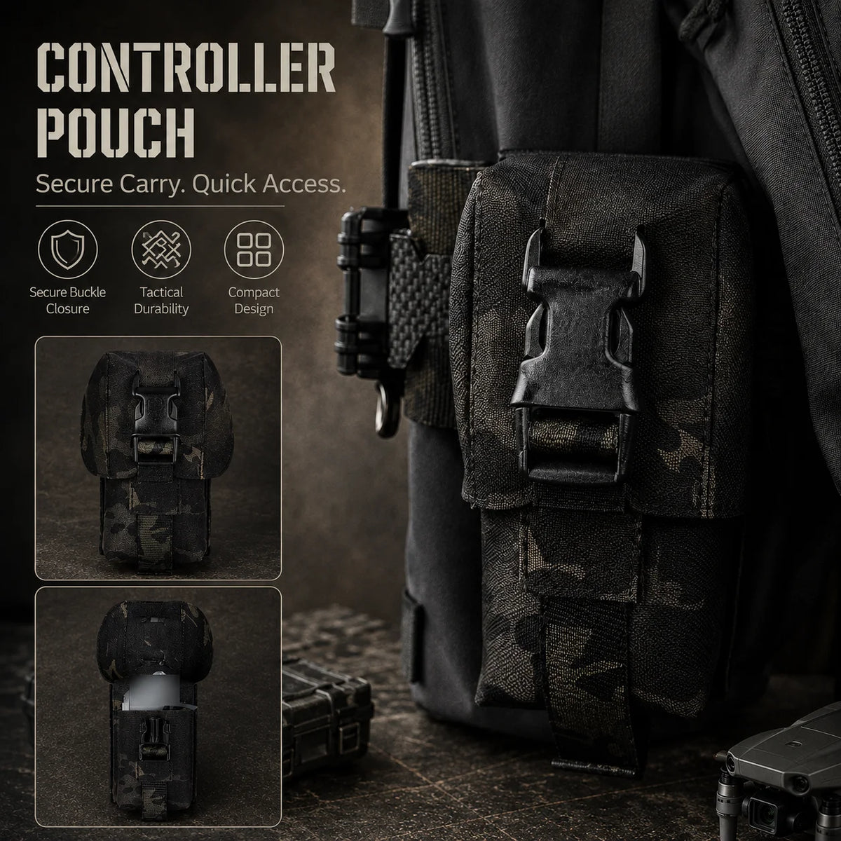 Tactical FPV Drone Fast Deploy Pouch MOLLE Quick Access Carrier Bag Remote Controller Storage Bag for Outdoor Training Gear Kit