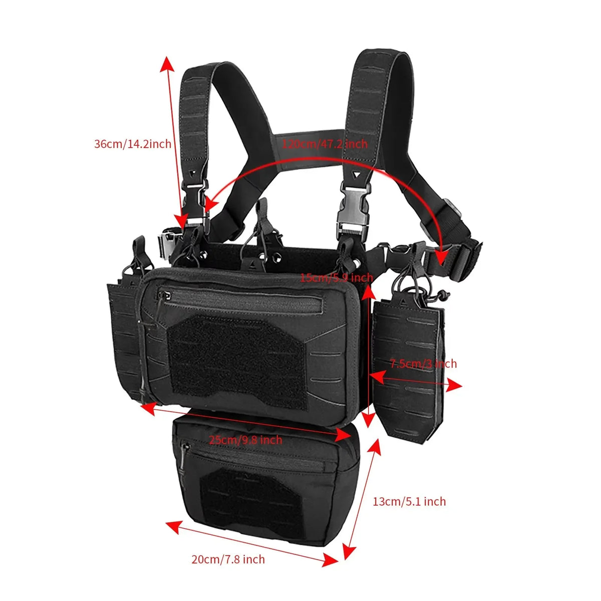 YAKEDA Tactical Chest Rig 1000D Laser-Cut Multifunctional Adjustable Tactical Outdoor Vest with Mag Pouches