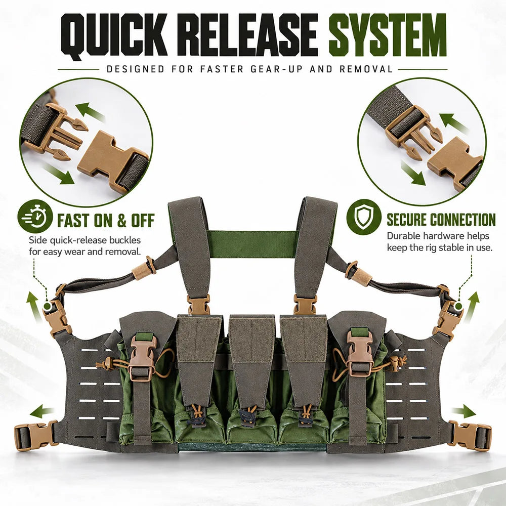 Tactical Modular Chest Rig Laser Cut MOLLE Quick Release Vest with Magazine Pouches for Airsoft Paintball Training Wargame