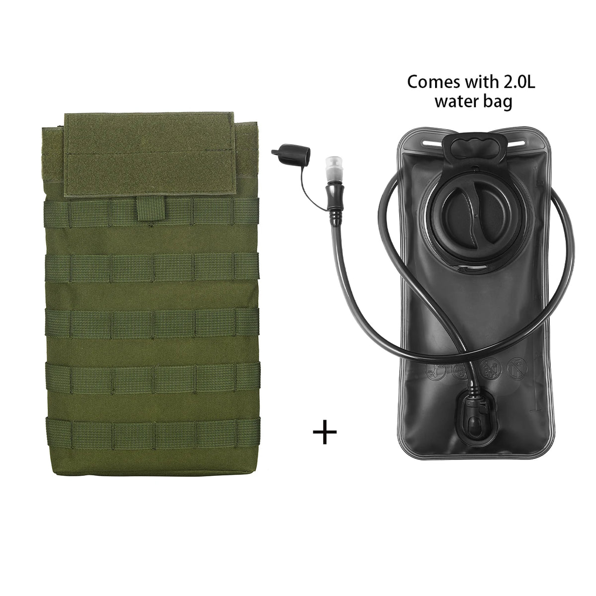 MOLLE Expansion System Accessories Water Bag Pack+2.0L Soft Water Bag Set Large Diameter Rotary Cap Bite Drinking Pipe