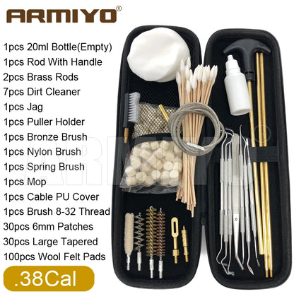 Armiyo Tactical .22/.30/.38 Caliber 12GA Hose Pipeline Dirt Carbon Deposit Cleaning Brush Patch Wool Pad Kit 720mm Rod Hunting
