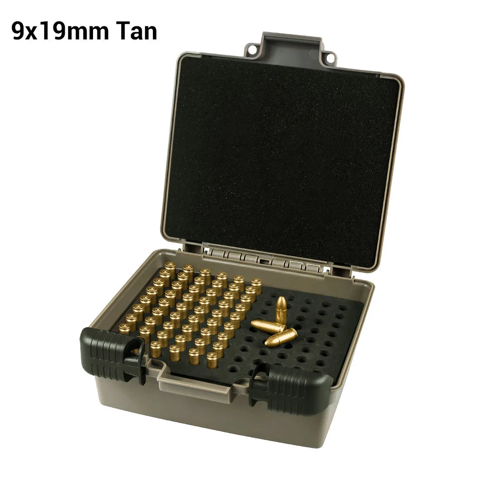 99 Rounds Bullet Box Ammo Case 9mm .223/5.56mm 7.62x39 Pistol Rifle Ammo Carry Storage Box Flip-Top Hunting Bullet Case