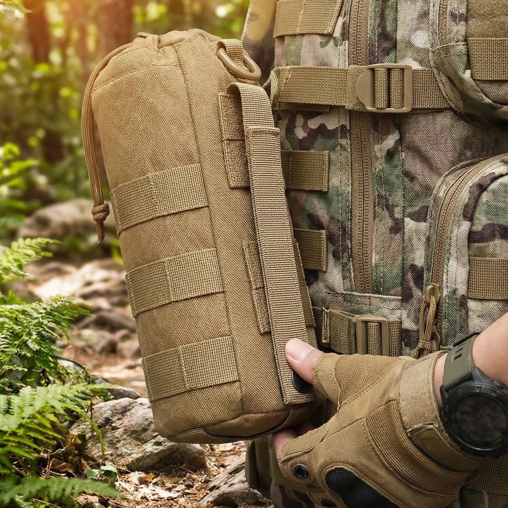 Tactical MOLLE Water Bottle Pouch 600D Nylon Drawstring Water Bottle Holder Bag for Outdoor Hiking Camping