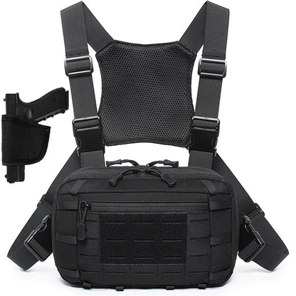 Tactical Chest Rig Bag with Gun Holster Hunting Chest Pack Quick Release Molle Admin Pouch Utility EDC Chest Pouch Pistol Bag