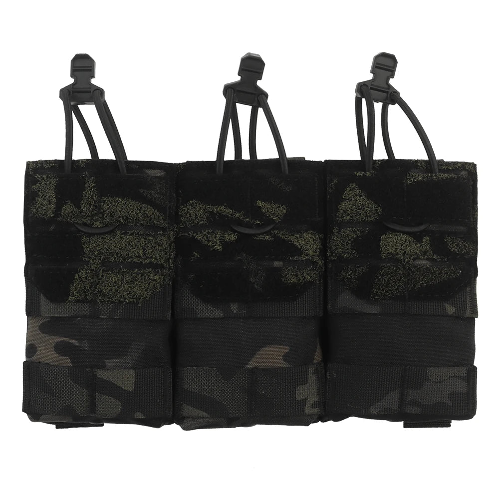 AG 3 MOLLE 5.56 M4 Triple Magazine Pouch Bungee Retention Tactical Vest Plate Carrier Front Placard MAG  Holder Bag Airsoft