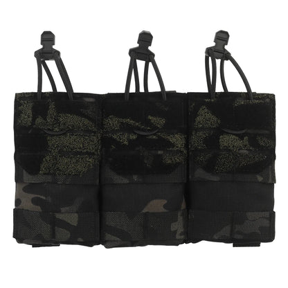 AG 3 MOLLE 5.56 M4 Triple Magazine Pouch Bungee Retention Tactical Vest Plate Carrier Front Placard MAG  Holder Bag Airsoft