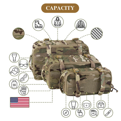 KRYDEX Tactical 3PCS Modular Mesh Pouch Set Outdoor Backpack Organizer Travel Suitcase Storage Bag Packing Cubes Hunting Gear