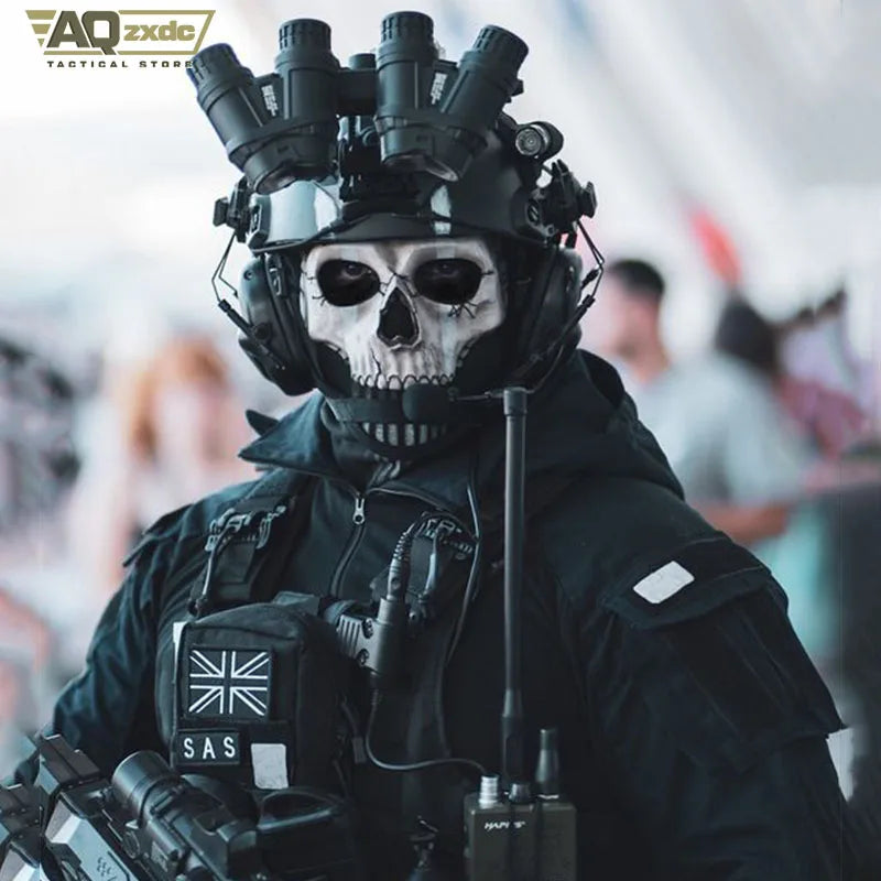 Airsoft Call of Duty 19 Cosplay Night Raid Ghost Tactical Full Set of Equipment, Ghost Tactical Mask Tactical Vest & Hemlet Set