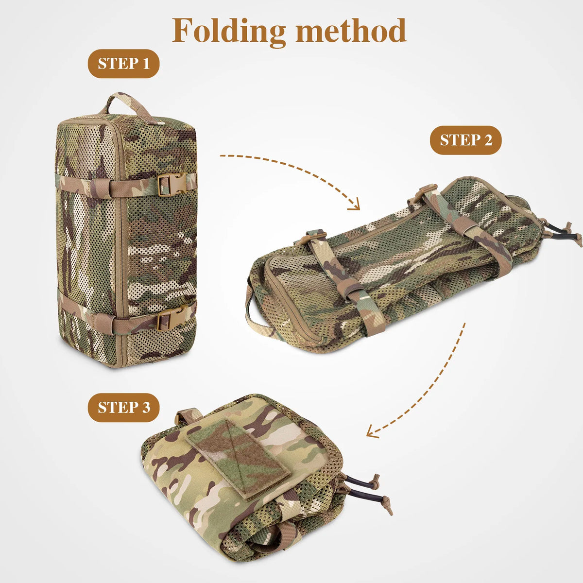 KRYDEX Tactical 3PCS Modular Mesh Pouch Set Outdoor Backpack Organizer Travel Suitcase Storage Bag Packing Cubes Hunting Gear