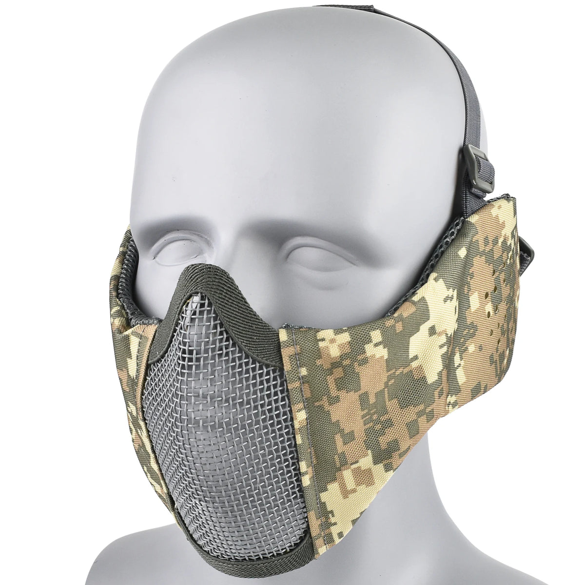 Hunting Foldable Mesh Mask With Ear Protection Airsoft Half Face Paintball Shooting Tactical CS Wargame Face Protective Mask