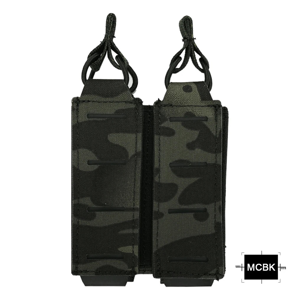 Tactical Double Pistol MAG Pouch 9mm Magazine Holder For Belt MOLLE Laser Cut Elastic Bungee Cord Retention Hunting