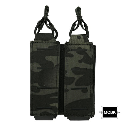 Tactical Double Pistol MAG Pouch 9mm Magazine Holder For Belt MOLLE Laser Cut Elastic Bungee Cord Retention Hunting