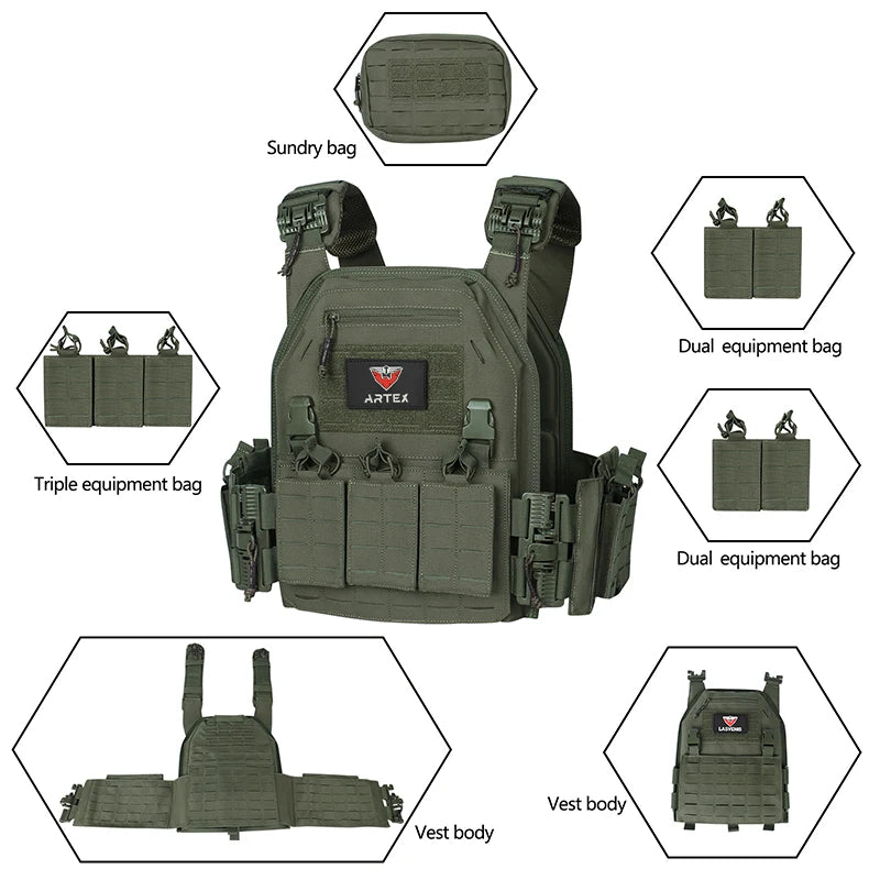 Ranger Green Plate Carrier Tactico Vest With Quick Release Security Molle Chaleco Tactico Bandolier Laser Cut Vest