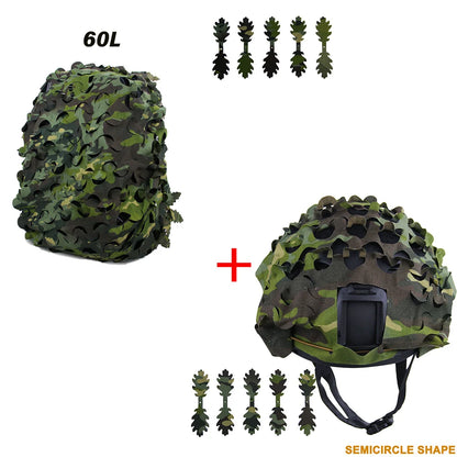 3D Camo Net Backpack Helmet Cover Kit Laser Cut Camouflage Mesh for Hunting Backpack Airsoft Tactical Helmet Hunting Accessories